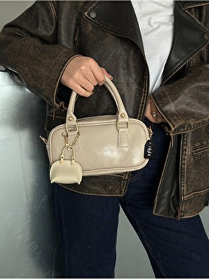 Night Bonnie Model Açık Vizon Charm Hediyeli Kadın El ve Omuz Çantası