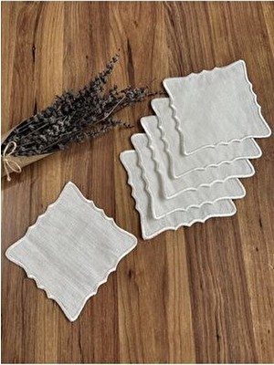 6 Adet Etamin Işlemeye Uygun Ekru Nakışlı Kare Kahve Yanı Kokteyl Sunum Peçetesi