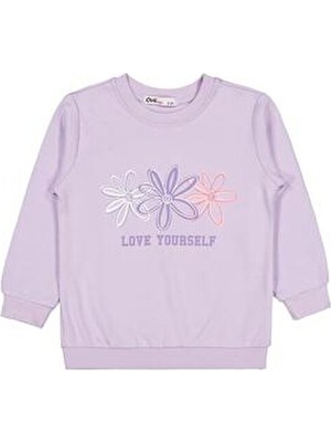 Civil Girls Renkli Çiçek Desenli Lila Sweatshirt 2-3 Yaş Uzun Kollu Rahat Kesim