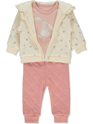 Bebetto Kapitone Kapşonlu Hırka 3lü Takım (Petıte Fleurs) Gül Kurusu