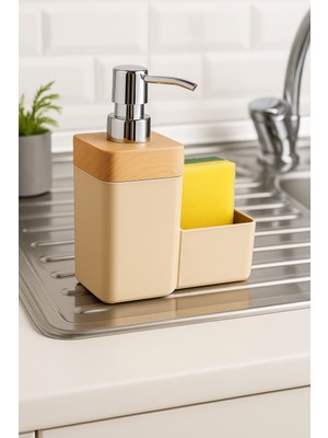 Nesto Home Ahşap Görünümlü Süngerlikli Sıvı Sabunluk,deterjan Dispenseri