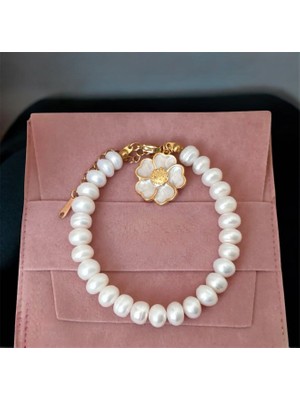 Taşmir Sertifikalı Gerçek Rondel Kesim Inci Bileklik Çiçek Charm
