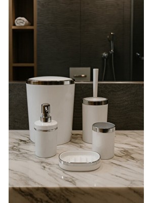 Makri Home Banyo Seti 5'li,akrilik-Çöpkovası,wc Fırçalık,sıvı Sabunluk,diş Fırçalık,el Sabunluk