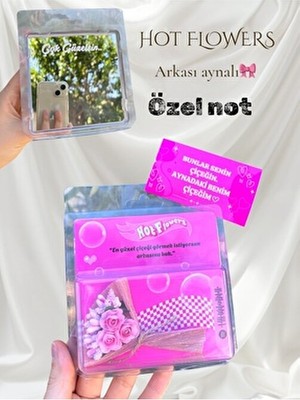 HayDün Hot Flowers Buket Çiçek Özel Notlu Anlamlı Sevgiliye Hediye Çiçek Aynalı Buket Dekoratif Süs