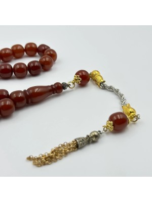 Vişneye Dönmek Üzere Hareli Eski Sıkma Kehribar Özel Gümüş Püsküllü Koleksiyonluk Tespih