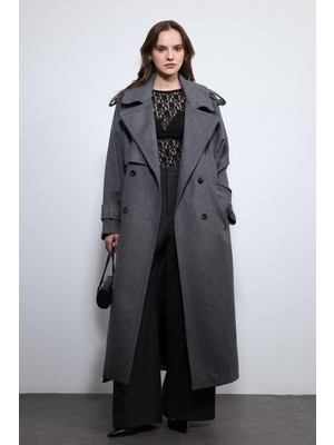 Antioch Antrasit Oversize Kemerli Kaban