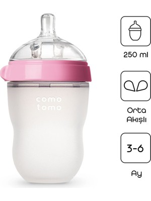 Antikolik Silikon Biberon 250 ml 3-6 Ay Pembe