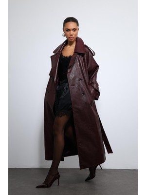 Antioch Bordo Dokulu Suni Deri Trençkot