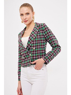 Armonika Kadın Açık Yeşil Kruvaze Yaka Tüvit Crop Ceket ARM-24K001014