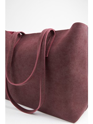 Vivaq Kadın Açelya Bordo Nubuk Büyük Boy Fermuar Kapama El ve Kol Çantası