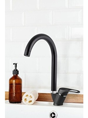 Viosa Mat Siyah Mutfak Lavabo Bataryası Aç Kapa Mix Musluk Sıcak ve Soğuk Su Girişli