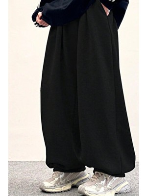 BSBSPOR Kışlık Bol Baggy Eşofman Altı Lastikli Paça Ayarlanabilir Unisex Erkek Kadın Gri Siyah Antrasit