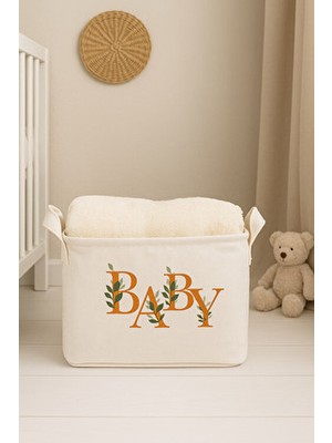 HomyJRs Baby Baskılı Dikdörtgen Katlanabilir Organizer Sepet 25 x 14 x 18