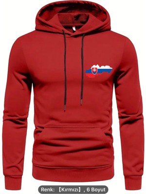 Slovakya Bayrağı Grafik Özel Tasarım Rahat  Mevsimlik Kanguru Sweatshirt