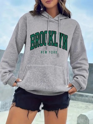 Casual Brooklyn New York Graphic Hoodie For Women - 100%