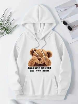 Women's Cute Bear & Letter Print Hoodie