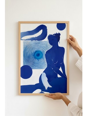 Ayabak Çerçeveli Poster Mavi Desenli - Dekoratif Çerçeveli Poster ACP31