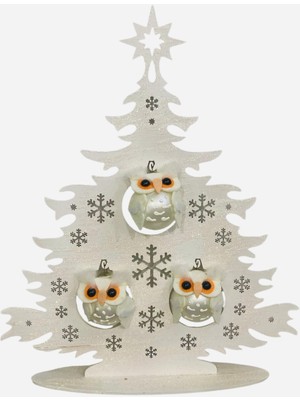 Empressco Beyaz Ahşap Baykuş Detaylı Yılbaşı Süsü, 32 Cm, Şık ve Doğal Dekorasyon.