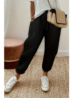 Mossta Bağcıklı Yüksek Bel Aerobin Pantolon - Siyah