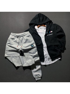 Bmw Fermuarlı Ceket ve Kışlık Eşofman 2'li Kombin