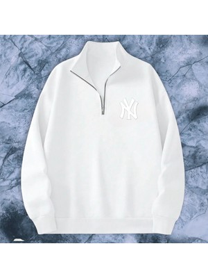 Özel Grafik Tasarım  Newyork Ny Baskılı Yarım Fermuarlı Sweatshirt