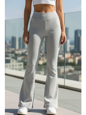 Mossta Kadın Gri Melanj Kaşkorse Fitilli Ispanyol Paça Tayt Pantolon