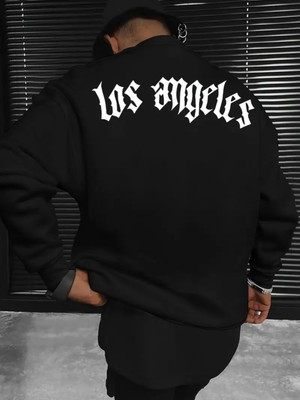 Los Angeles Mektup Baskılı Erkek Uzun Kollu Yuvarlak Yaka Sweatshirt