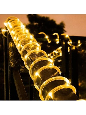 CetKing 100 LED 10 Metre Sarı Flex Peri LED Işık Güneş Enerjili Solar Bahçe Balkon Ağaç Aydınlatması Solar Tek Ebat