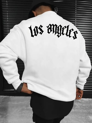 Los Angeles Mektup Baskılı Erkek Uzun Kollu Yuvarlak Yaka Sweatshirt