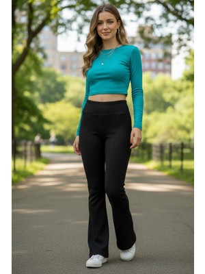 Mossta Ispanyol Paça Şardonlu Fitilli Pantolon Siyah