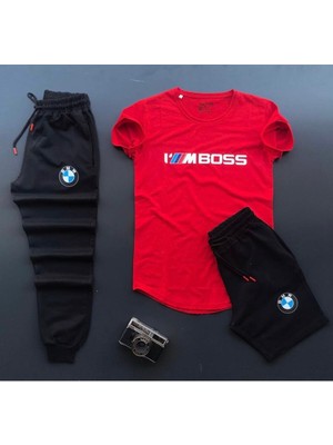 Mpower Bmw Baskılı Şort-Eşofman Altı-Tişört Slim Fit 3'lü Takım Kombin Alt Üst