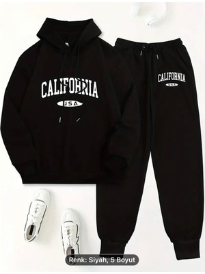 Harf Baskılı Iki Parça Takım, Rahat Uzun Kollu Kapüşonlu Sweatshirt ve Bağcıklı Jogger Pantolon