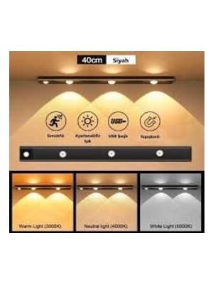 Cata CT-2464 10 Watt 39CM Ledli Cabinet USB Şarjlı Sensörlü Armatür Günışığı Siyah Kasa