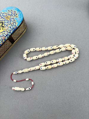 Bülbül Atölye Işçiliği Kalem Işçilikli Fil Dişi Zümrüt ve Yakut Işlemeli Tespih