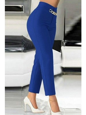 Mossta Yüksek Bel Zincir Detaylı Ithal Krep Pantolon - Saks