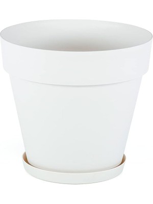 CetKing YS07 Yalı Saksı Drenaj Aparatlı Tabaklı Dekoratif Saksı 46,5cm, 46 Litre Kirli Beyaz