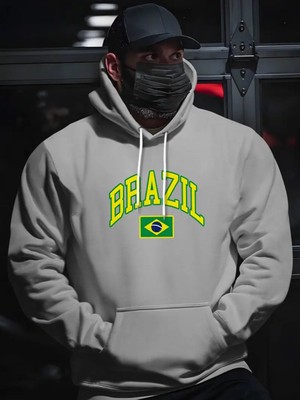 Erkeklerin Brezilya Grafik Baskılı Kapüşonlu Sweatshirt