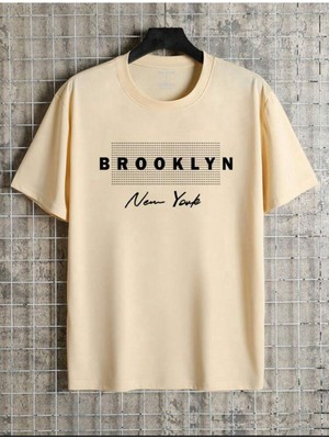 Unisex Yeni Sezon Oversize Brooklyn Baskılı Pamuklu Tshirt