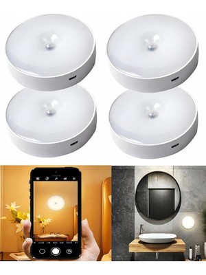 CetKing 4 Adet Forlife Şarjlı Hareket Sensörlü Otomatik 8 LED Aydınlatma Işık Mıknatıslı, Banyo, Dolap, Merdiven, Gece Lambası, Mutfak, Balkon Dekorasyonu, Amber 4000K Günışığı Delme Gerektirmez (4)
