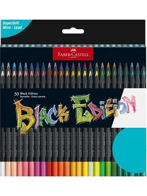 CetKing 116450 - Renkli Kalemler Blackwood, Black Edition, 50'li Kutu, Parlak Renkler, Yumuşak Çizgili, Siyah Ahşap