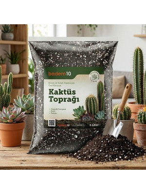 Badem10 Organik Cocopeat Perlit Pomza Karışımlı Kaktüs ve Sukulent Toprağı 5 Litre