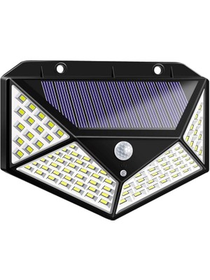 CetKing Solar Duvar Lambası, Su Geçirmez, Dış Mekan, Dört Taraflı, 100 Led, Hareket Sensörü, Garaj, Avlu, Ev Kapısı, Yol Için Gece Lambası (Siyah)