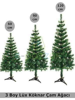 Empressco Yeşil 3 Boy Noel Çam Ağacı 60-120CM, Demonte Pvc Ayaklı, Renkli Süsleme
