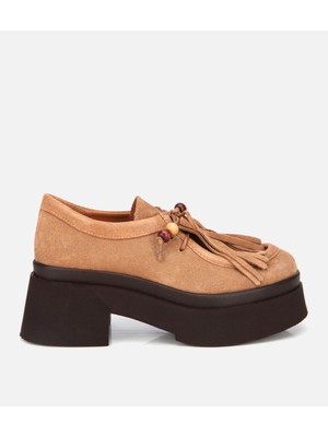 Hotiç Kadın Süet Deri Taba Püskül Detaylı Kalın Tabanlı Günlük Loafer