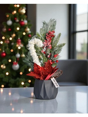 Empressco Şık Beton Saksılı Yapay Yılbaşı Çiçeği, Yeni Yıl Dekorasyonuna Zarif Dokunuş