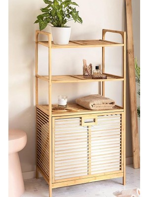 CetKing Bambu Xl Kirli Sepetli 3 Raflı Çok Amaçlı Banyo Düzenleyici Çamaşır Sepeti Organizer DB-0011