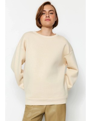 Kazax 3 Iplik Şardonlu Bisiklet Yaka Sweatshirt Bej