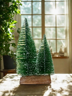 Empressco Yılbaşı Masa Üstü Çam Ağacı Seti, 2'li, 15-20CM, Canlı Yeşil Renk