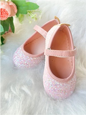 Aysskids Pembe Taşlı Simli Kız Çocuk Bebek Babet Ayakkabı
