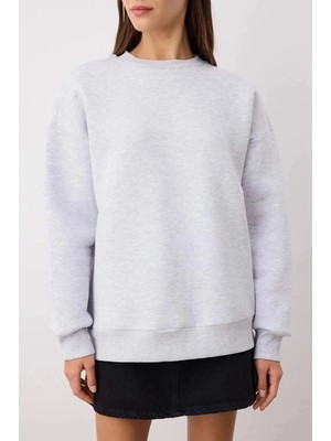 Kazax 3 Iplik Şardonlu Bisiklet Yaka Sweatshirt Gri